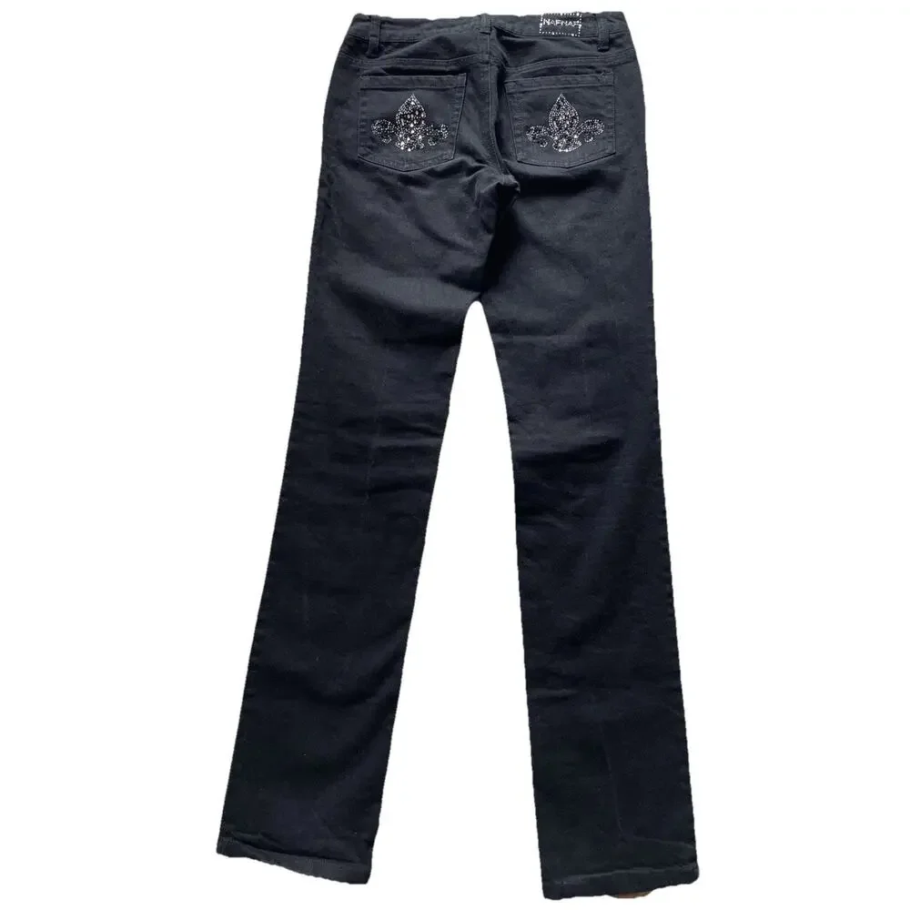 Vintage 90s Naf Naf Jeans Size 29x33 Rare Black bedazzled